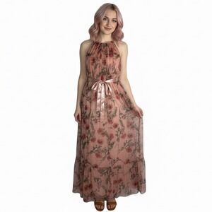 Lovely Grace Sz L Pink Floral Maxi Dress‎ Cottagecore Fairy Wedding Guest